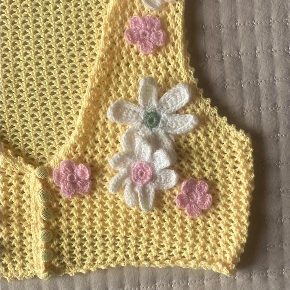 For Love And Lemons - Butter Yellow Crochet Button Down Top - Picture 5 of 10